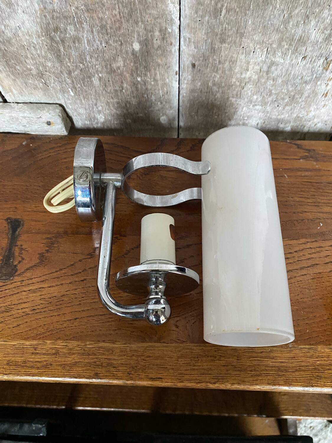 Old Delmas Disderot Wall Lamp Chrome Metal + White Opaline Vintage