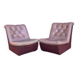 Set of mid-century modern brown leather and fabric chairs, 1960s