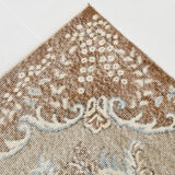 Handmade beige & brown floral  vintage rug