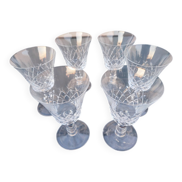 6 large cut crystal water glasses in the style of Cristalline de Lorraine.