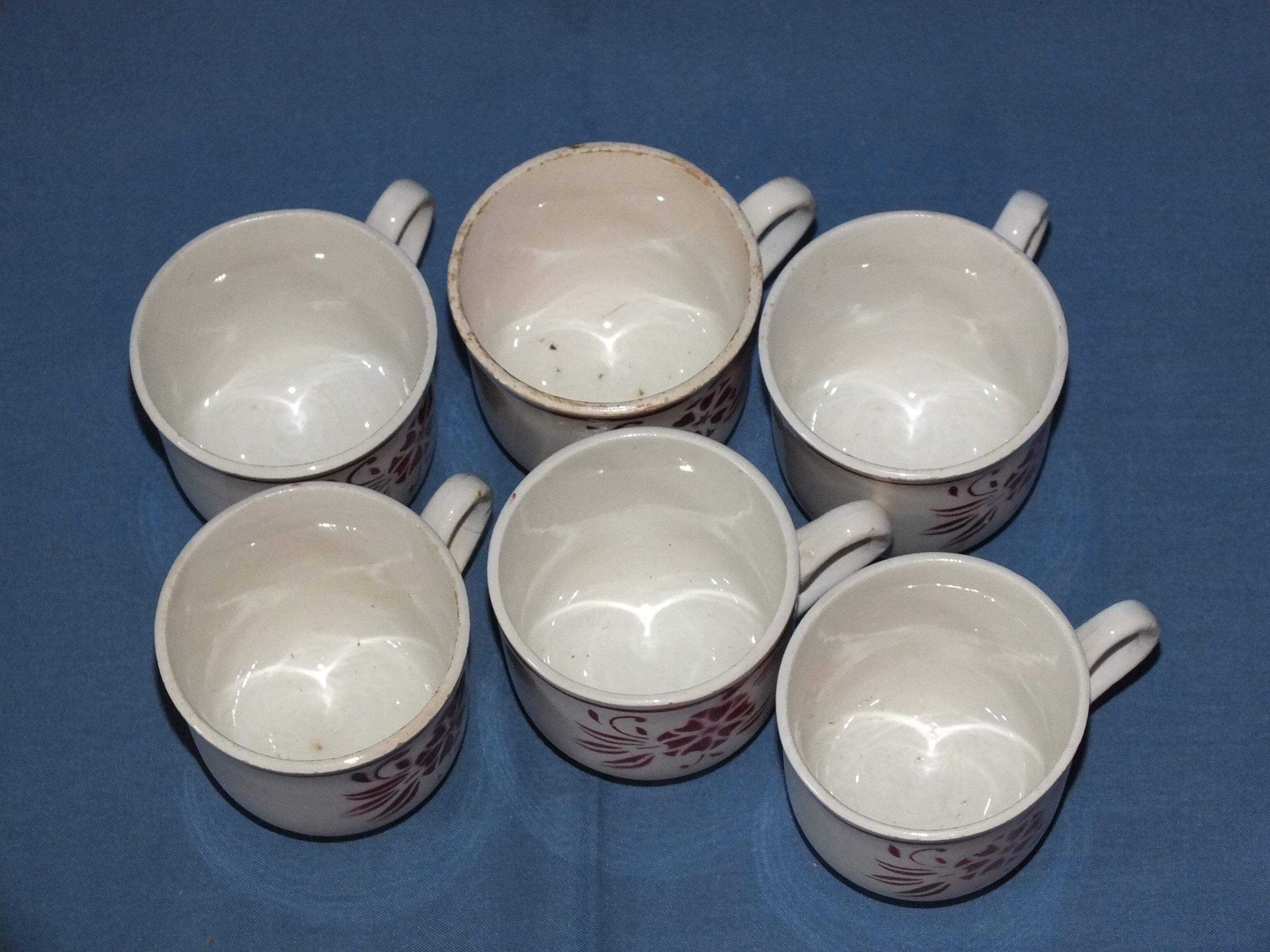 6 vintage cups Sarreguemines - stencil decoration