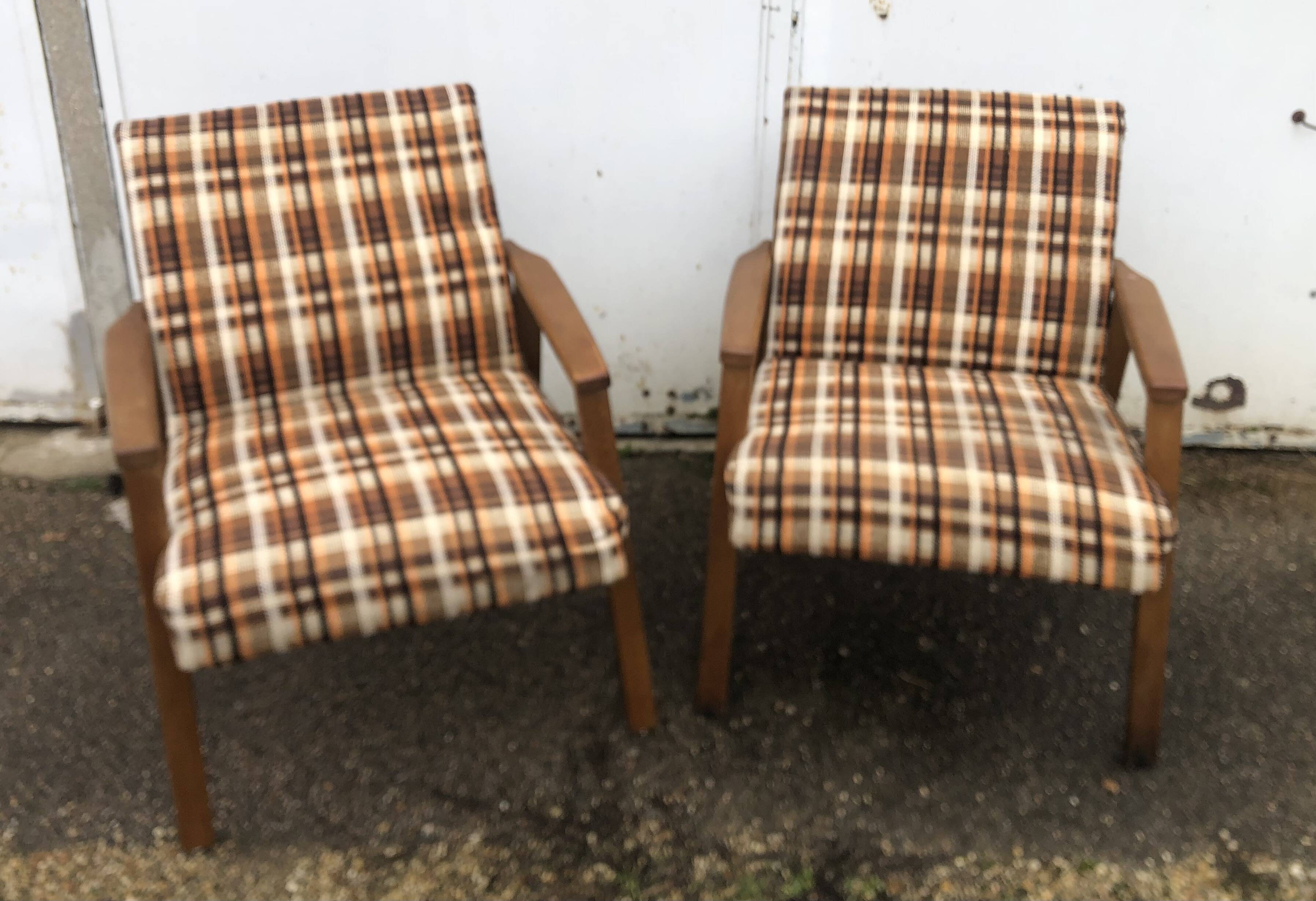 Vintage Scandinavian style armchairs in tartan fabric from the 60s