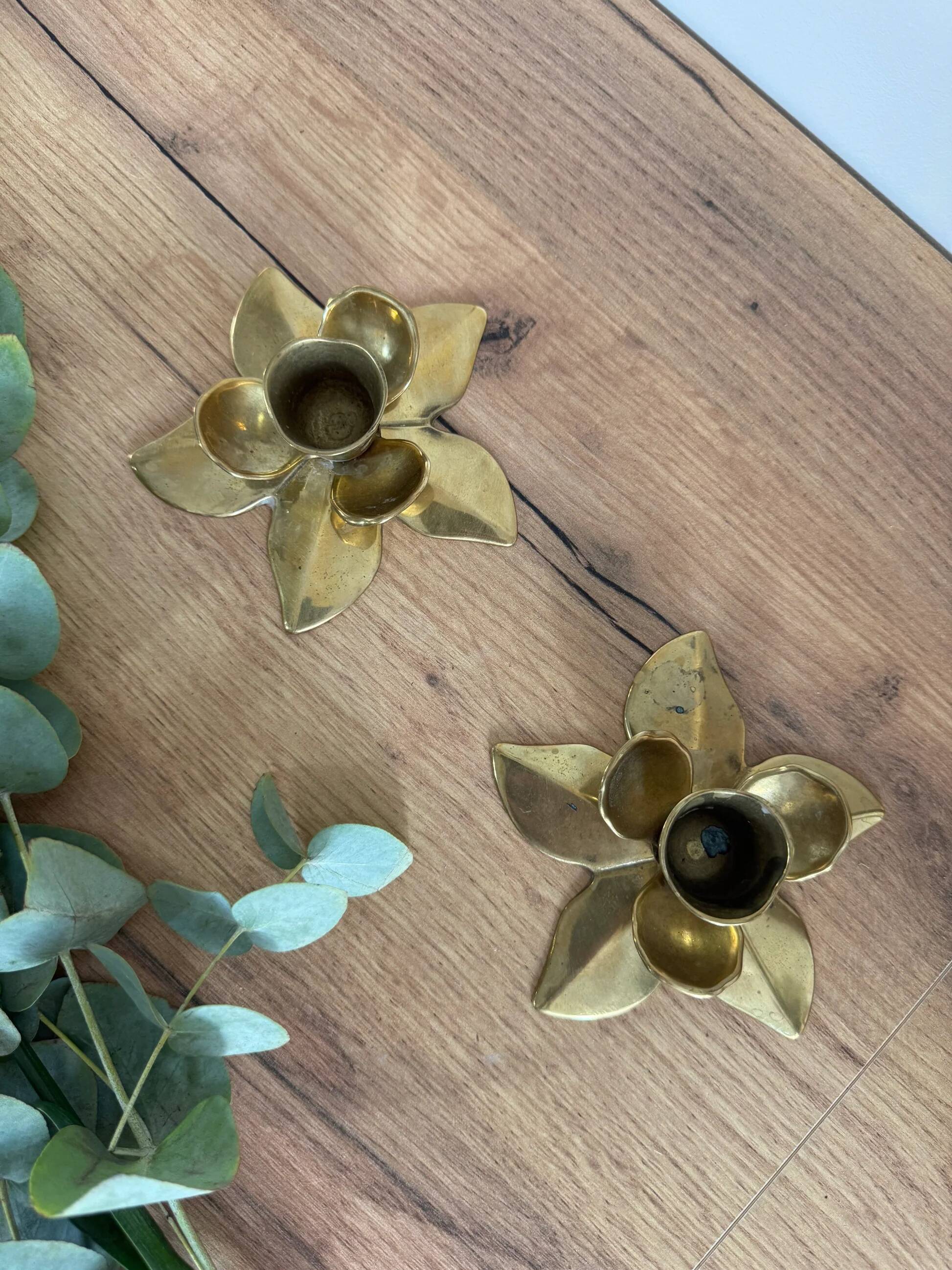 Brass flower candle holders
