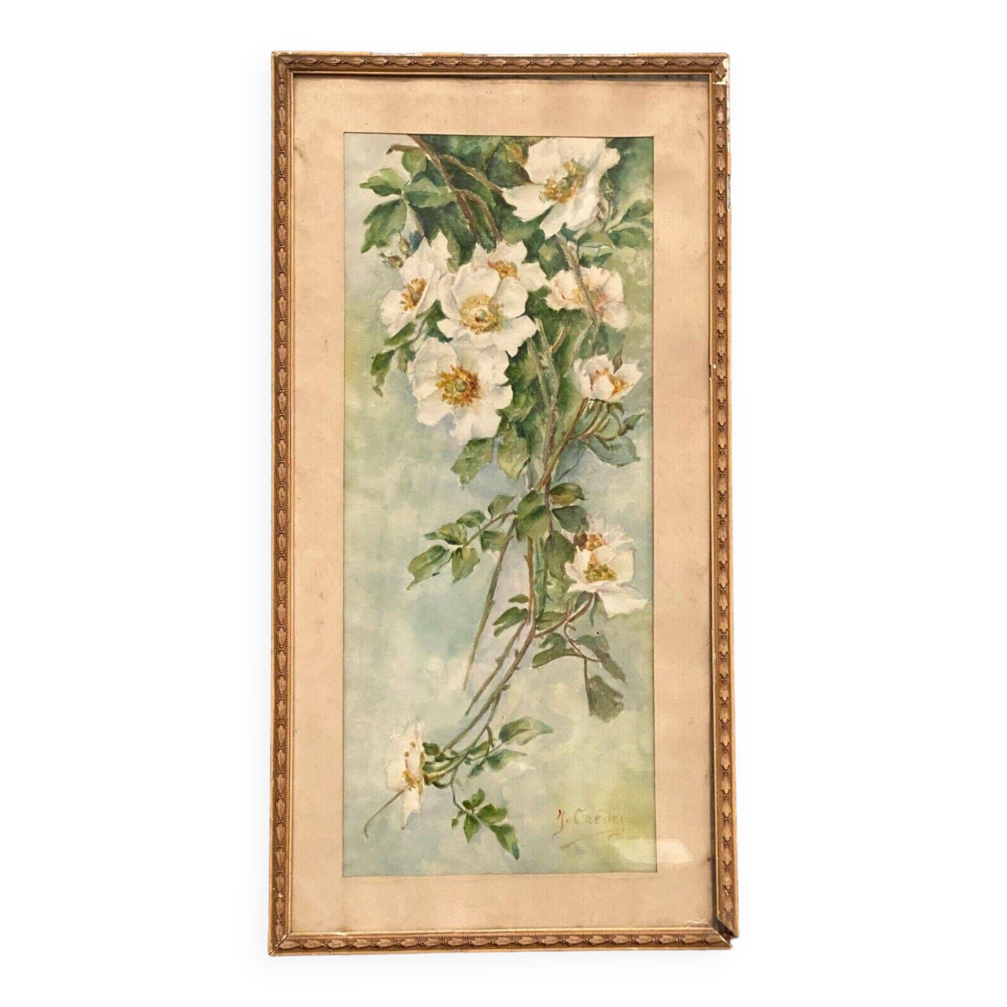Watercolor on paper still life bouquet of flowers by J. Crédey 20th century