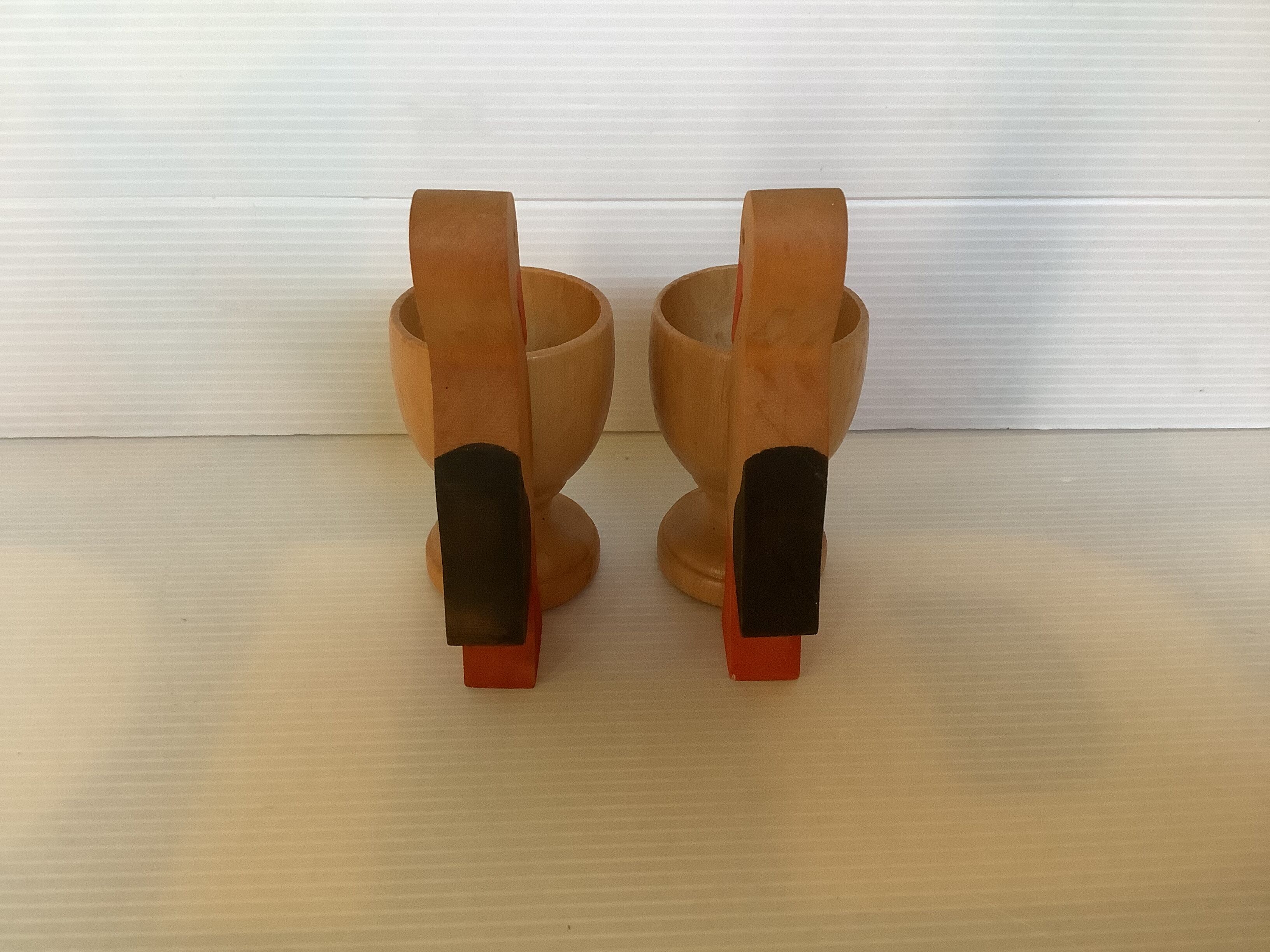 Pair of wooden stork egg cups