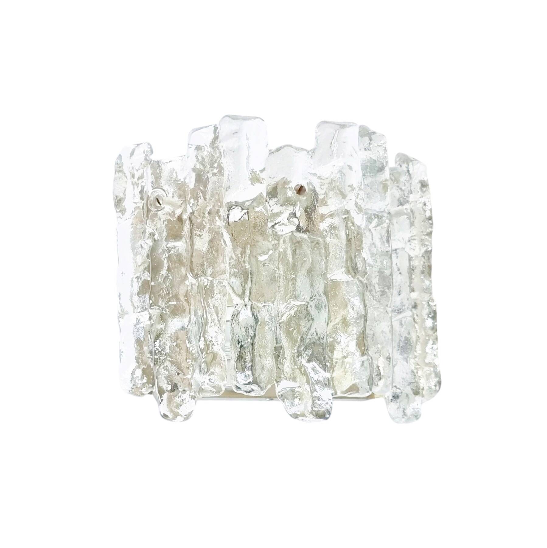 Pair Of Mid Century Ice Glass Wall Lamps From Kalmar Franken, Austria,1960s