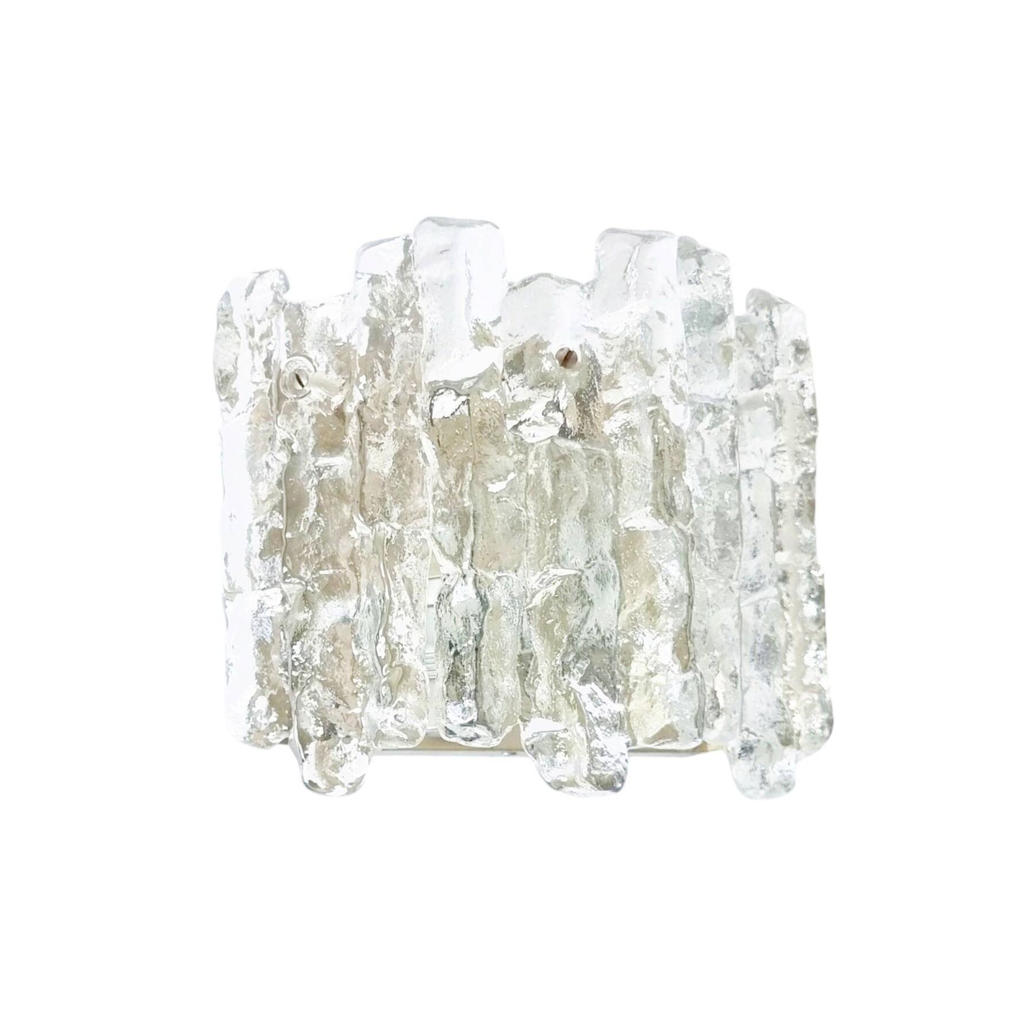 Pair Of Mid Century Ice Glass Wall Lamps From Kalmar Franken, Austria,1960s