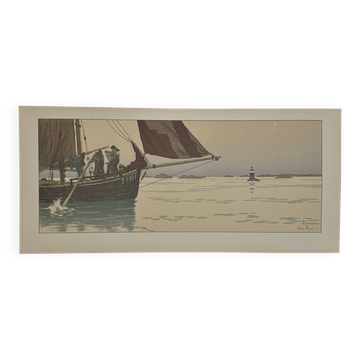 Lithographie par Henri Rivière La Féérie des Heures - Le Calme Plat