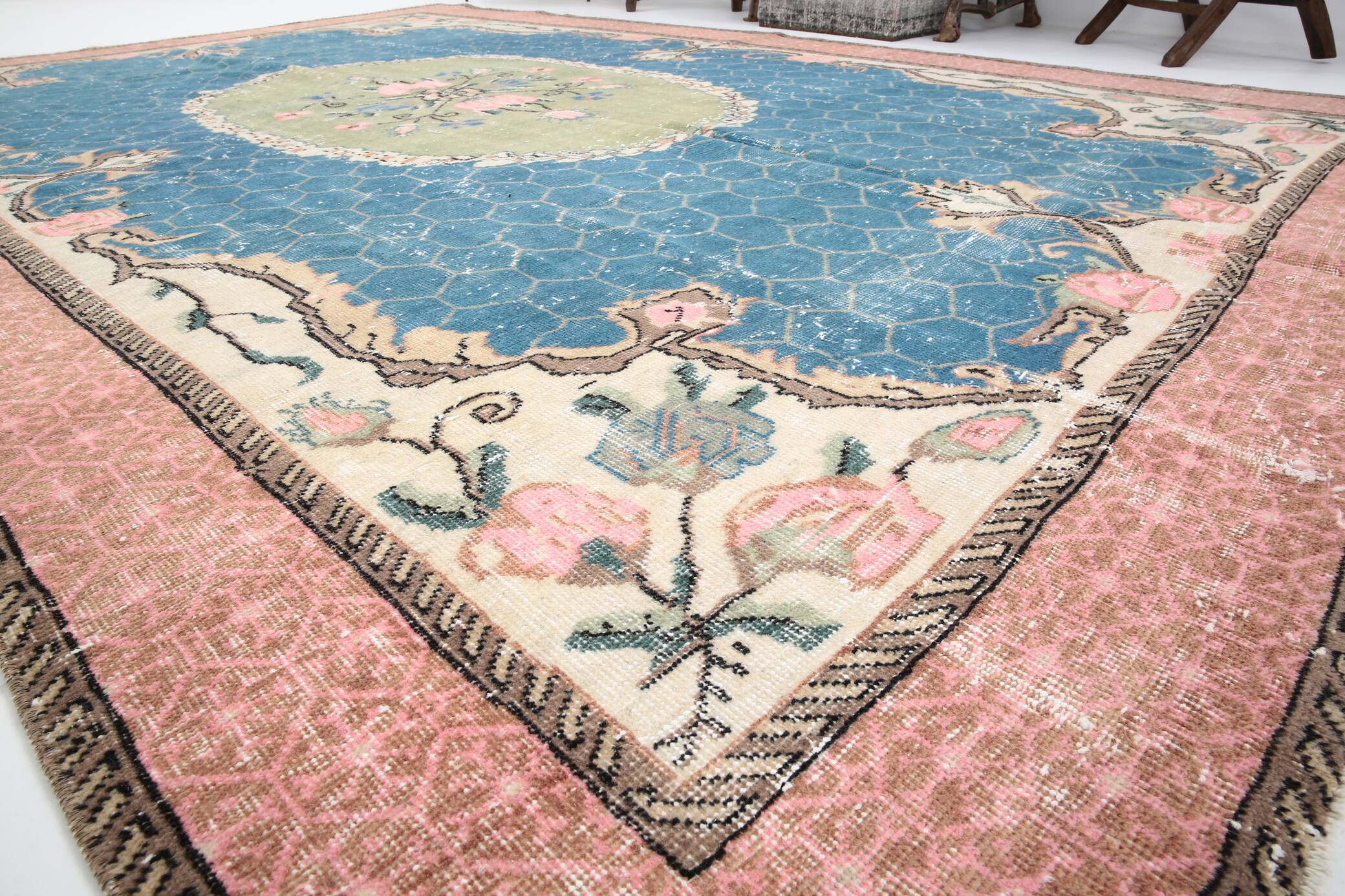 7x10 Blue & Green Handmade Turkish Vintage Rug, 211x320 Cm SK4996