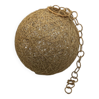 Lampshade/suspension, vintage ball, rope, string, rattan, natural fiber