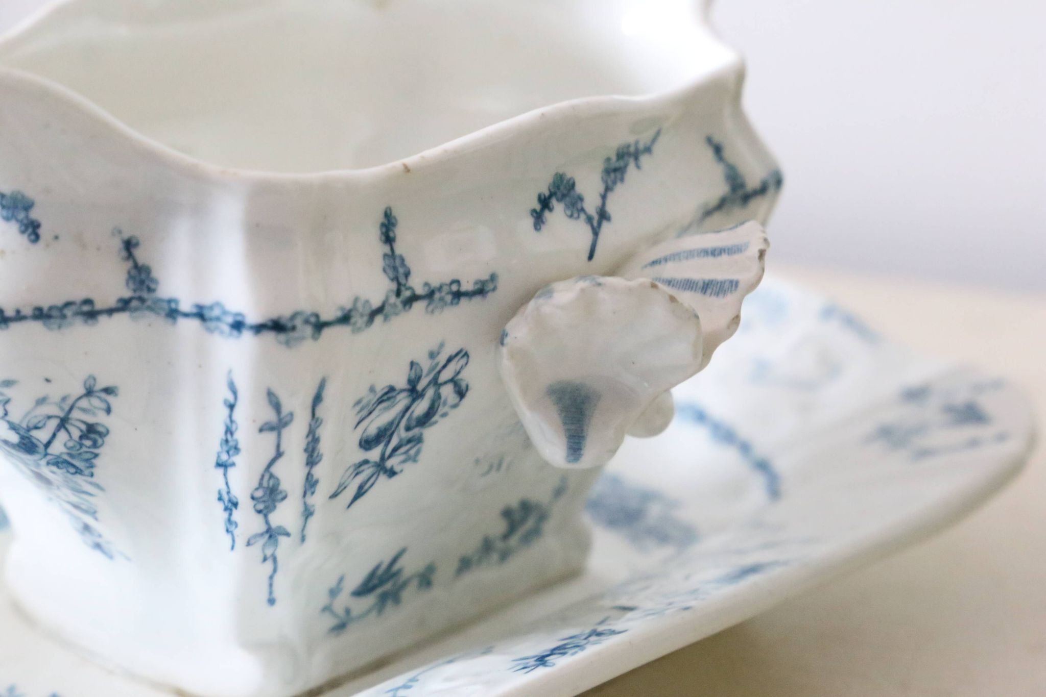 Pompadour ironstone sauceboat, Clairefontaine factory