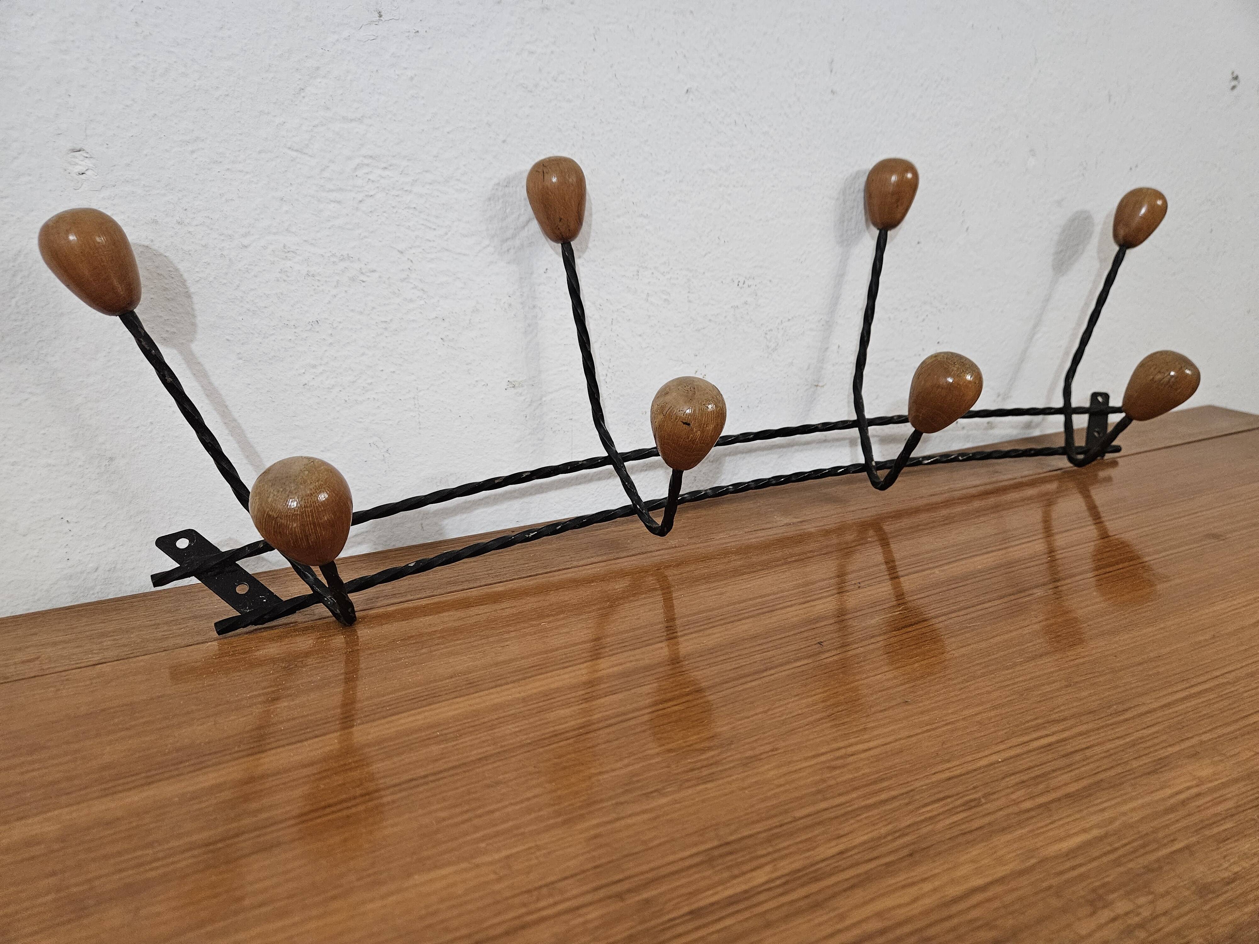 Vintage wall coat rack - Varnished wooden coat rack
