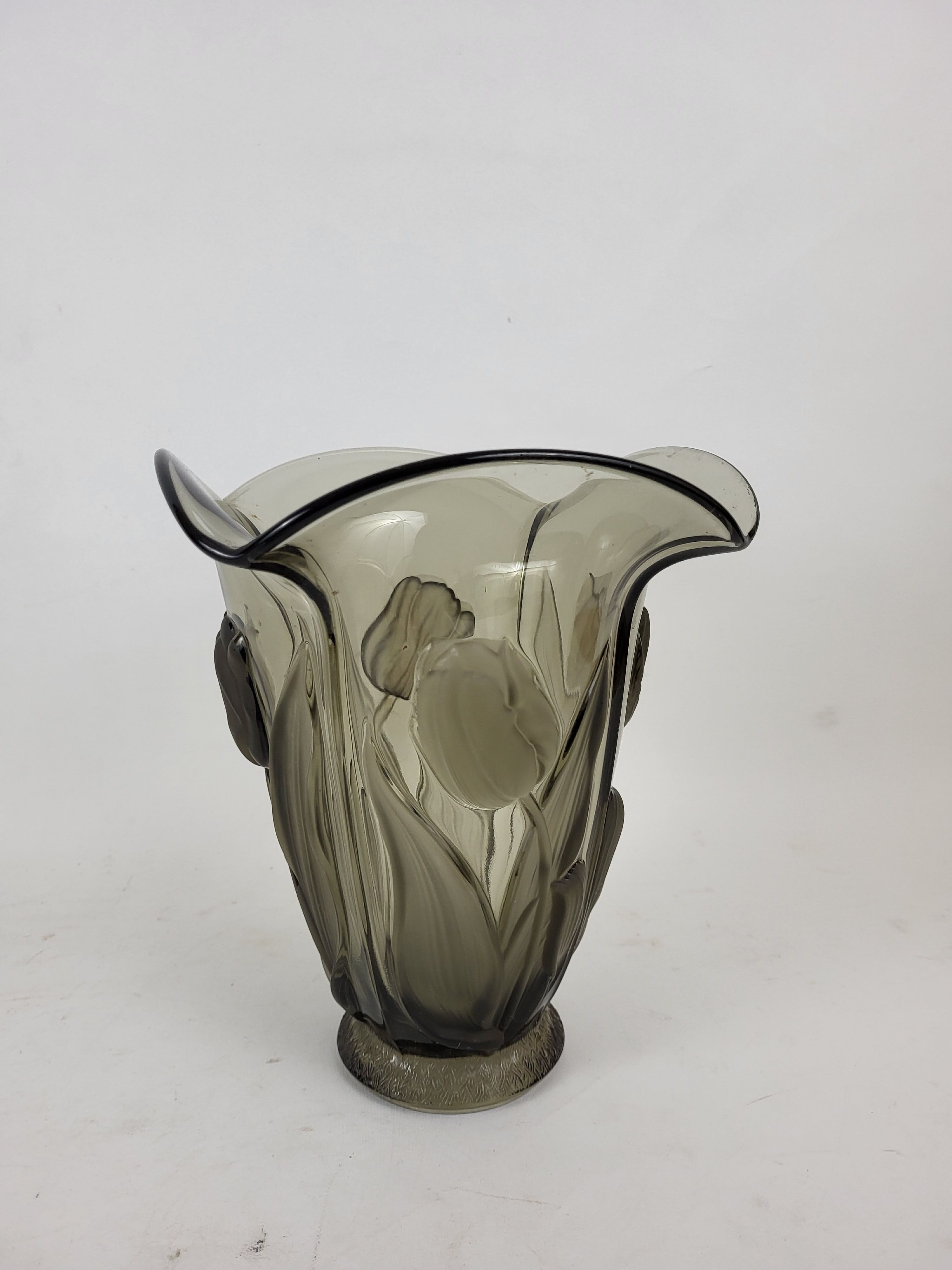 Art Deco glass tulip vase Czechoslovakia