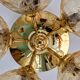 Large designer ceiling light in brass and amber crackled glass, 1970s.