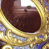Baroque oval mirror pivoting on foot Golden brass 20x15cm