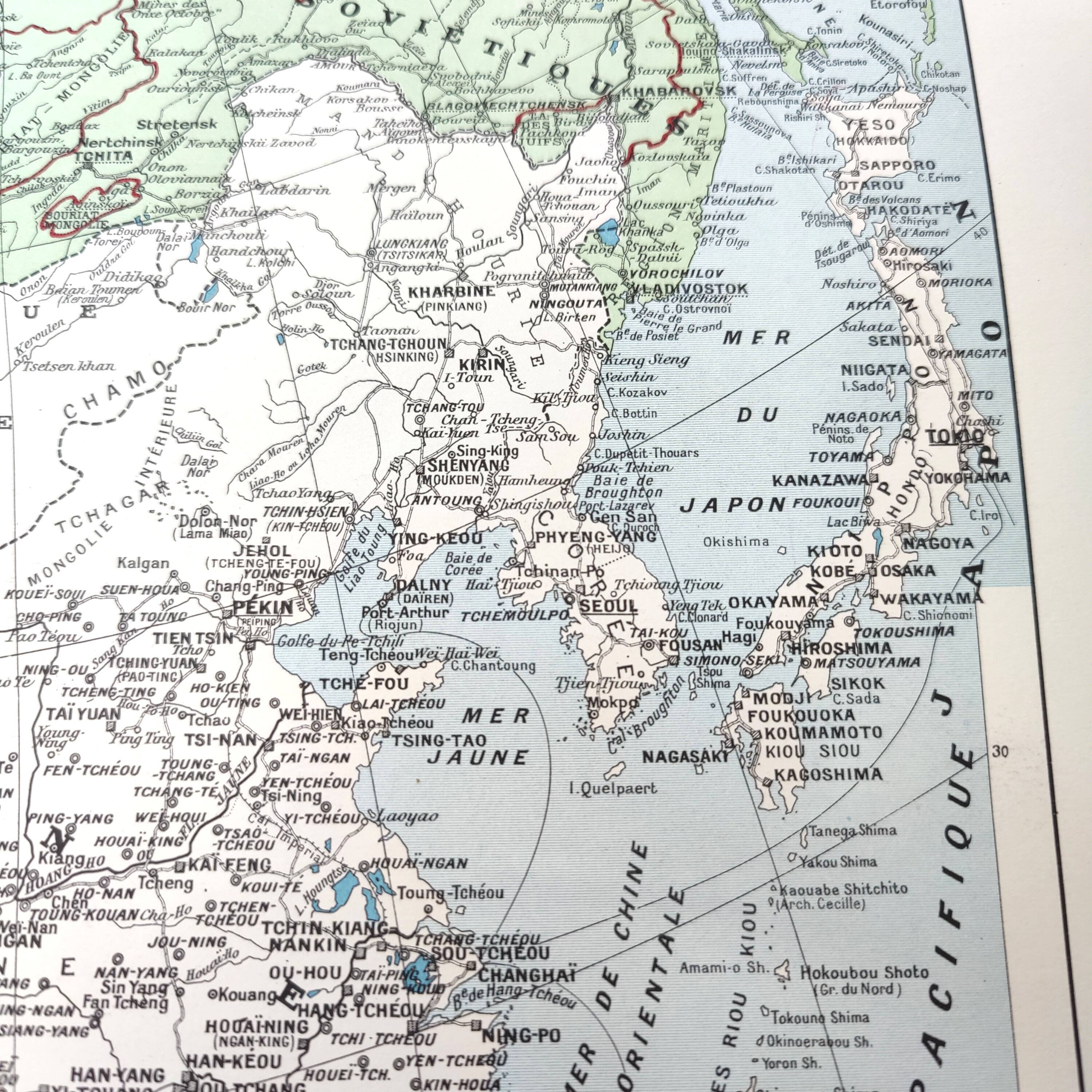 Vintage map Asia USSR Japan 43x43cm from 1950