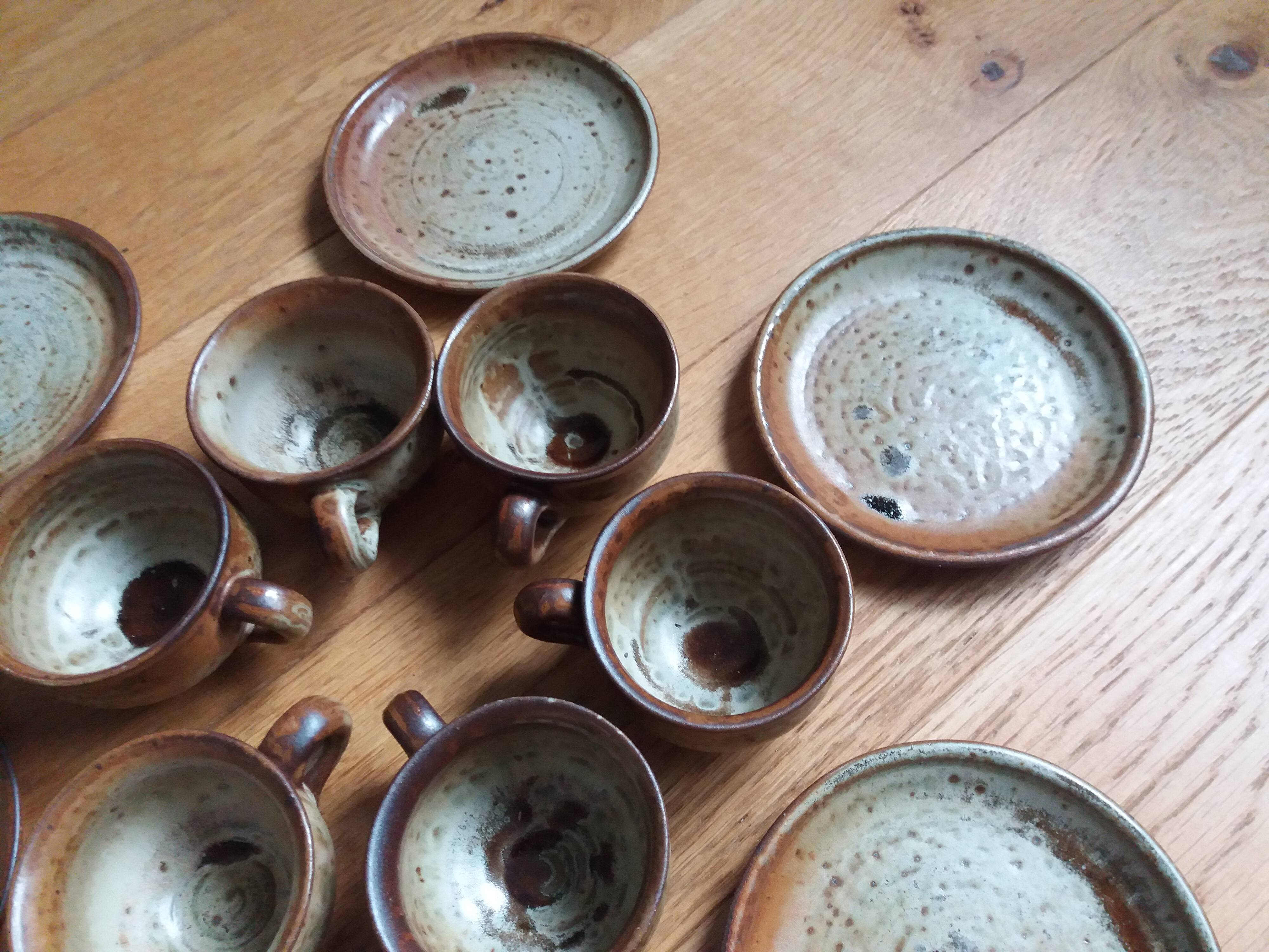 Coffee service with cups and saucers in Puisaye stoneware by Jean-Pierre Prud'homme