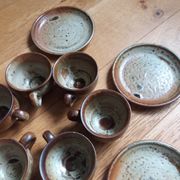 Coffee service with cups and saucers in Puisaye stoneware by Jean-Pierre Prud'homme