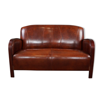 New art deco leather 2-seater sofa