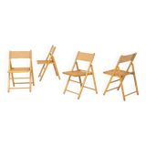 Set of 4 elegant wicker & jute folding chairs (Germany, 1970s).