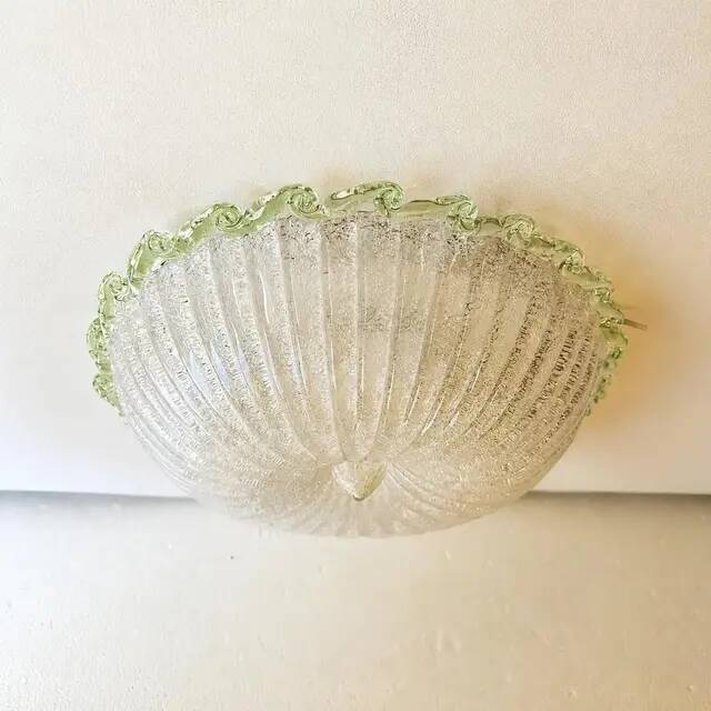 Italian White Graniglia Budinomurano Glass Flush Mount by Simoeng