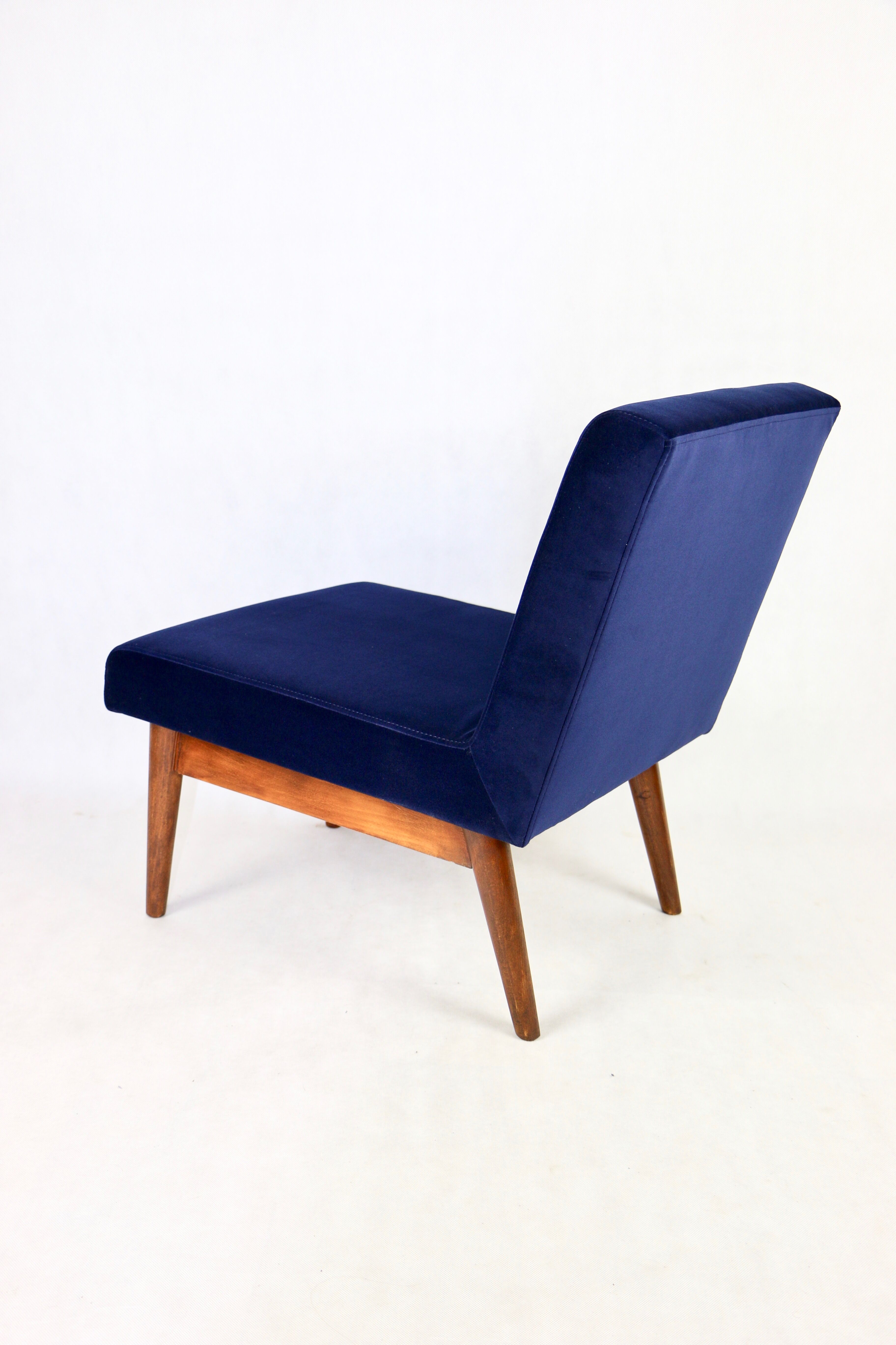 Dark blue velvet lounge chair, 1970s