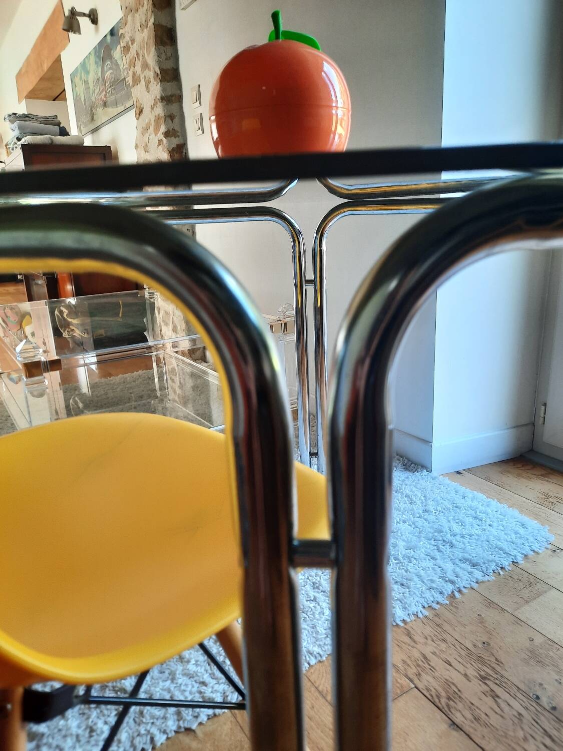 Space Age dining table smoked glass - chrome 70's