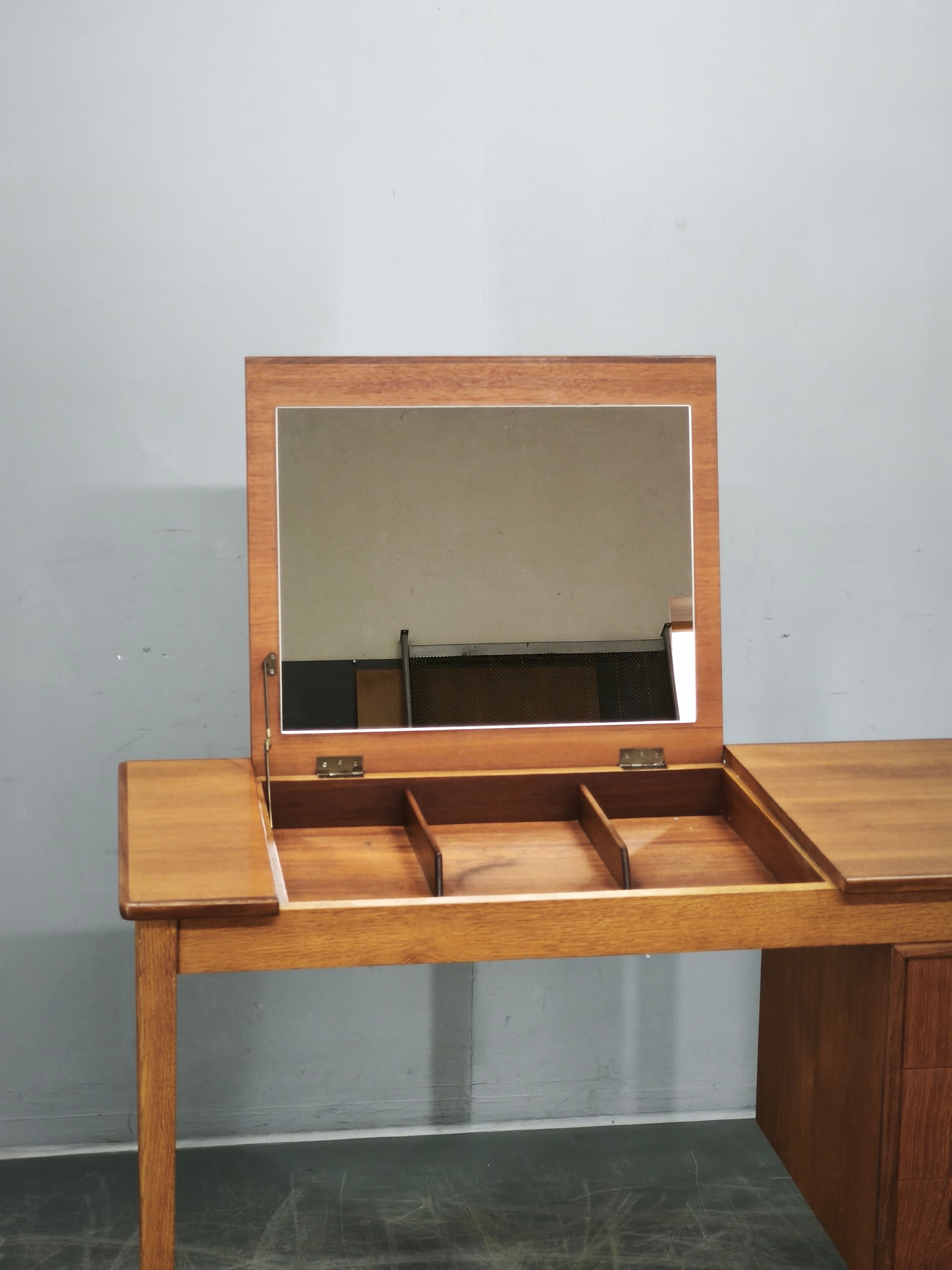 Sven Aage Madsen Teak Vanity Desk with Mirror, Denmark, 1960s