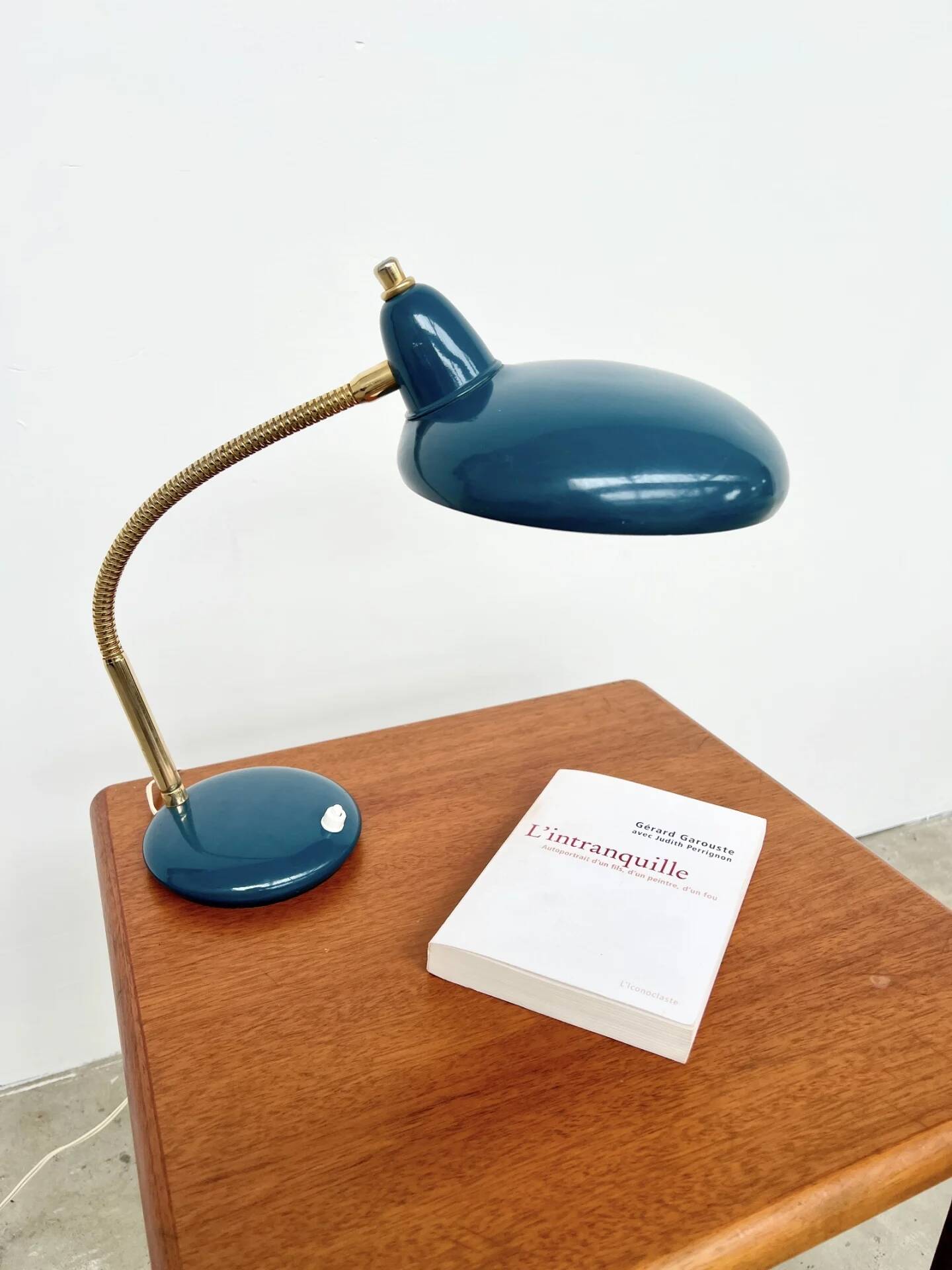 Adjustable table lamp — Duck blue and gold metal — 1960s