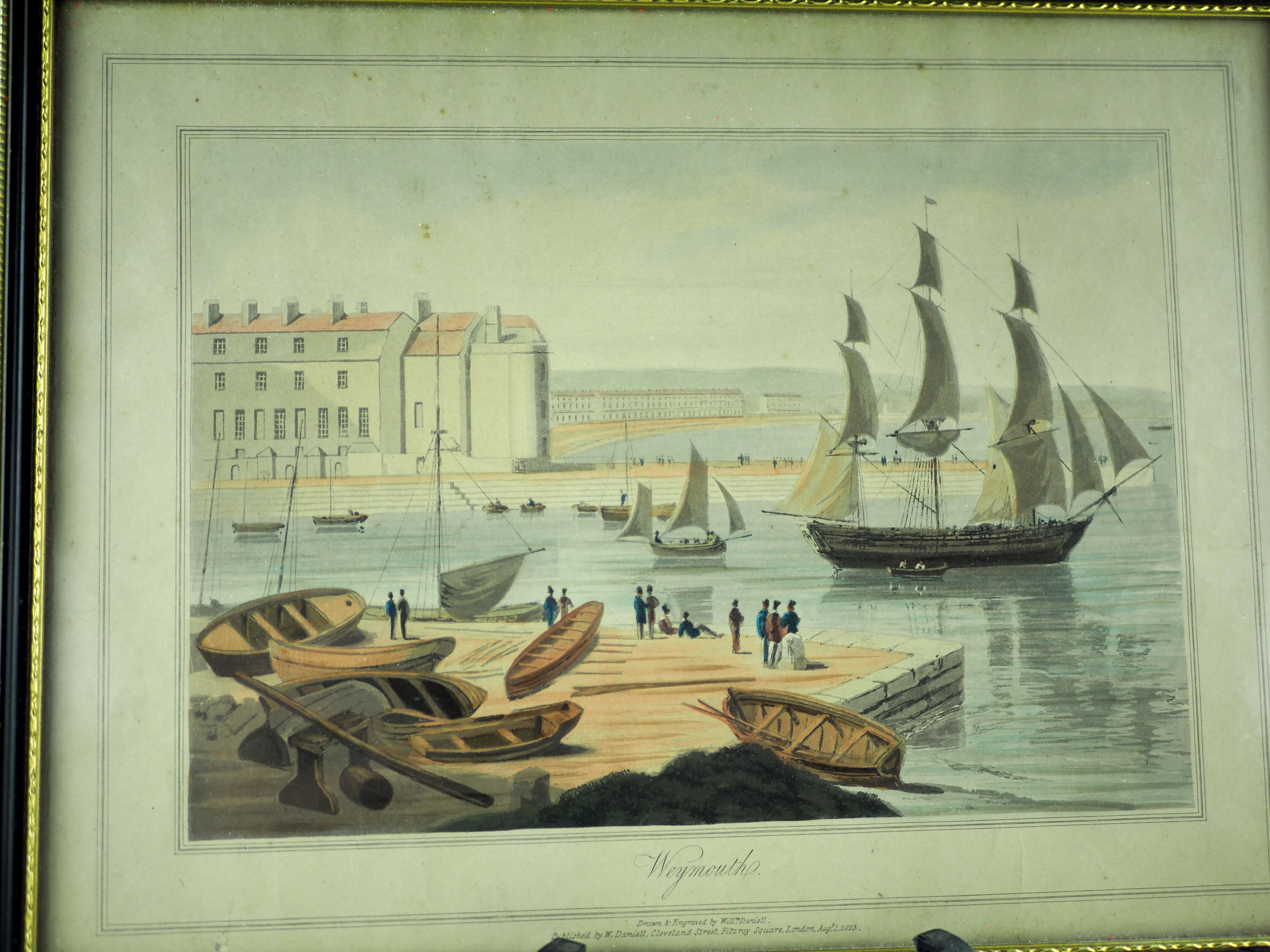 Lithograph seen from Weymouth Harbour - William Daniell - 19th century