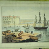 Lithographie vue du port de Weymouth - William Daniell - 19 ème siècle