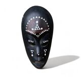 Africa mask in shell wood inlaid Ivory Coast Baoulé African art 1989 old vintage