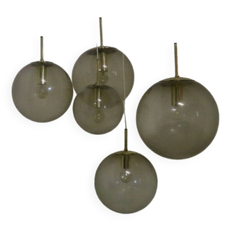 Special pendant hanging 5 globe lamp by Glashütte Limburg