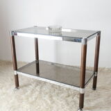 Side table serving chrome wood vintage glass 70