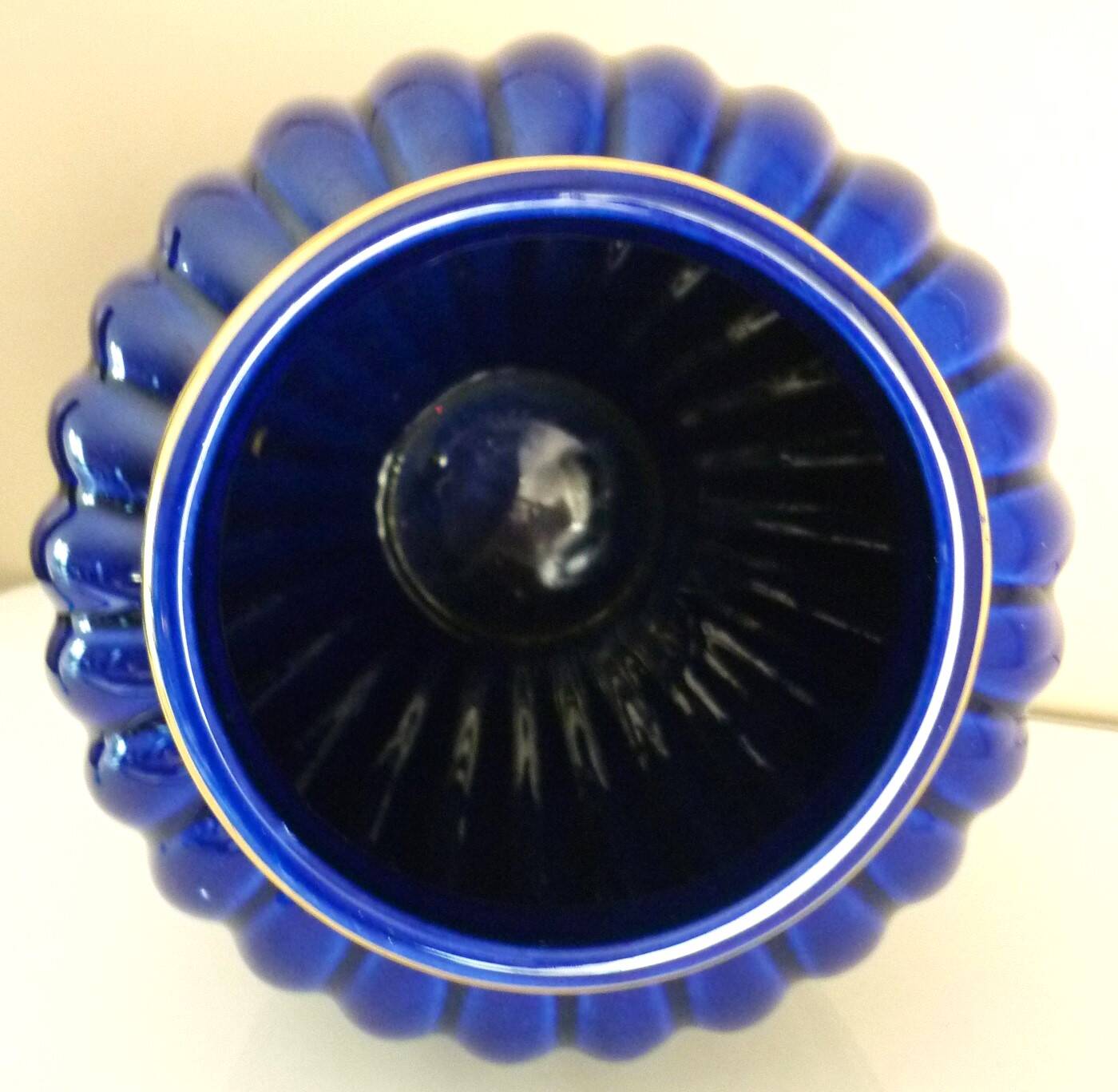 Vintage glazed ceramic vase, cobalt blue and gilt, Lancel Paris