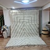 Geometric Beni Ouarain Rug - Natural Cream Wool - Modern Design -