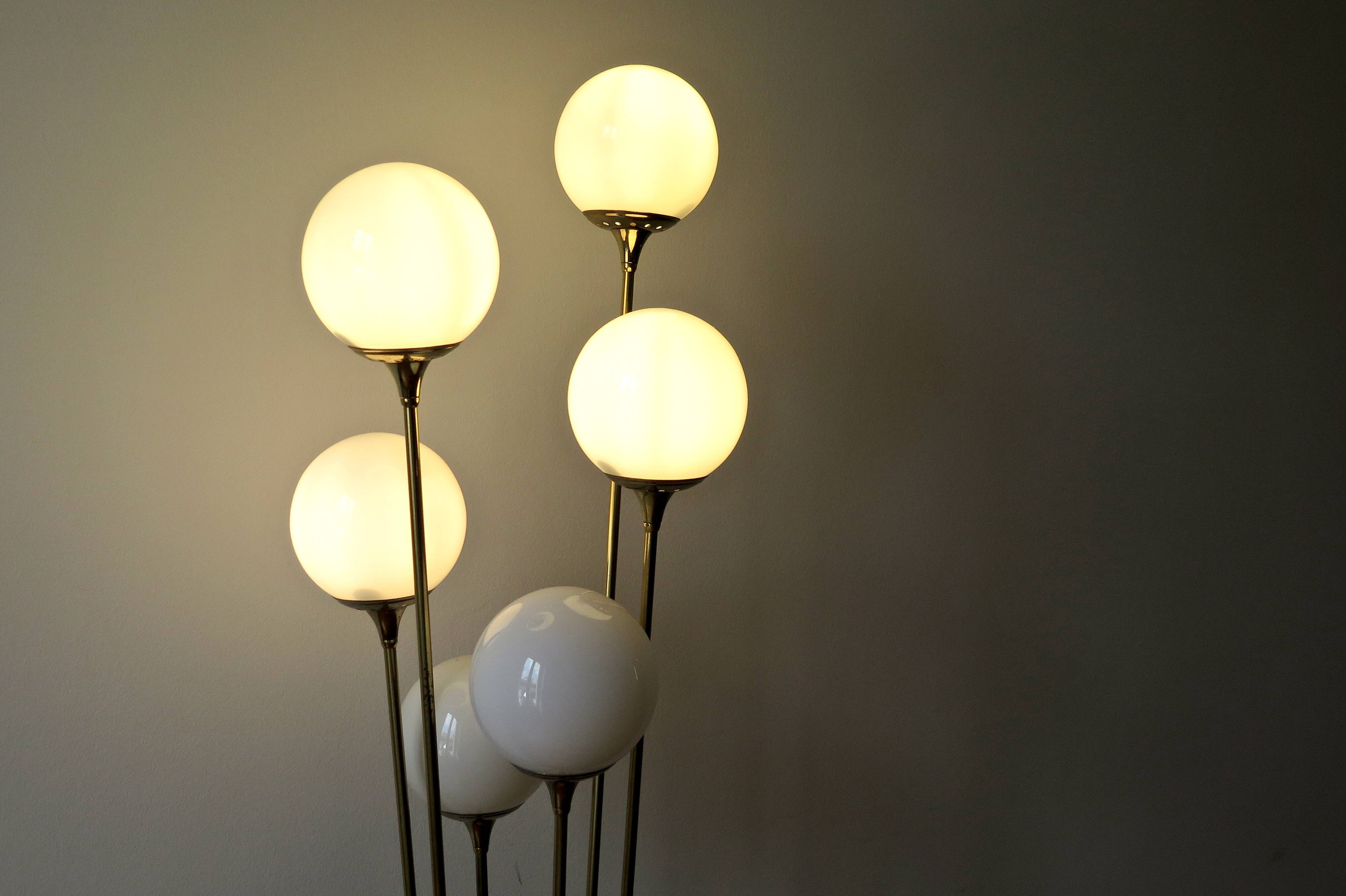 Italian Floor Lamp In Brass, Carrara and Opaline