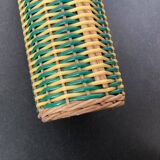 Bottle covered with rattan and scoubidou, 60s-70s