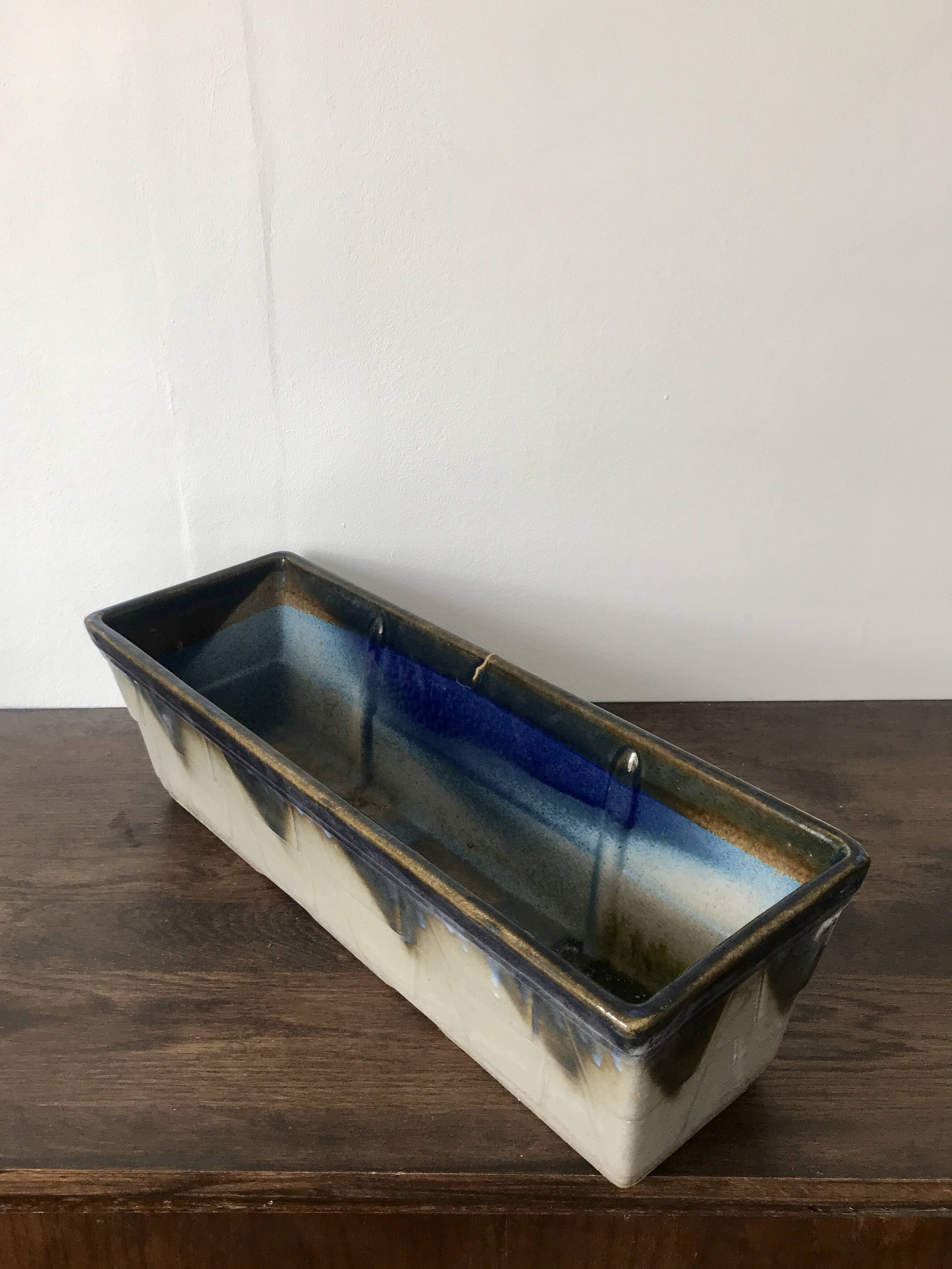West Germany style blue ceramic planter or pot holder