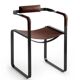 Armchair, smoked black steel and dark brown leather, contemporary design.