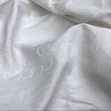 Vintage white tablecloth with lilacs, monogrammed GSS