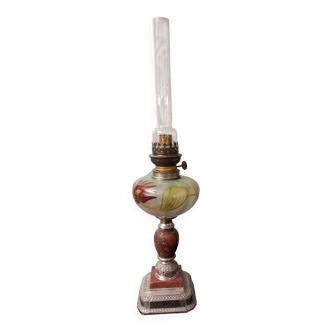 Antique hand painted oil lamp