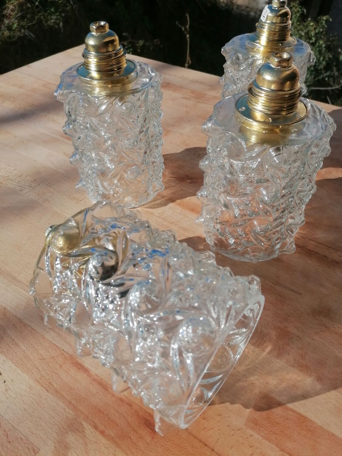 Set of 5 vintage molded glass globe suspensions