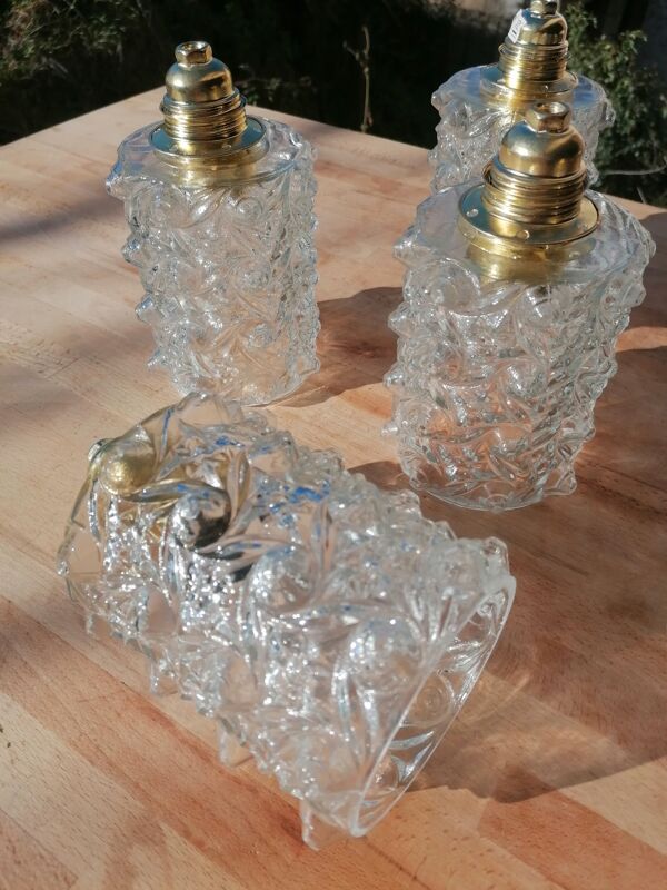 Lot de 5 suspensions globe en verre moulé vintage