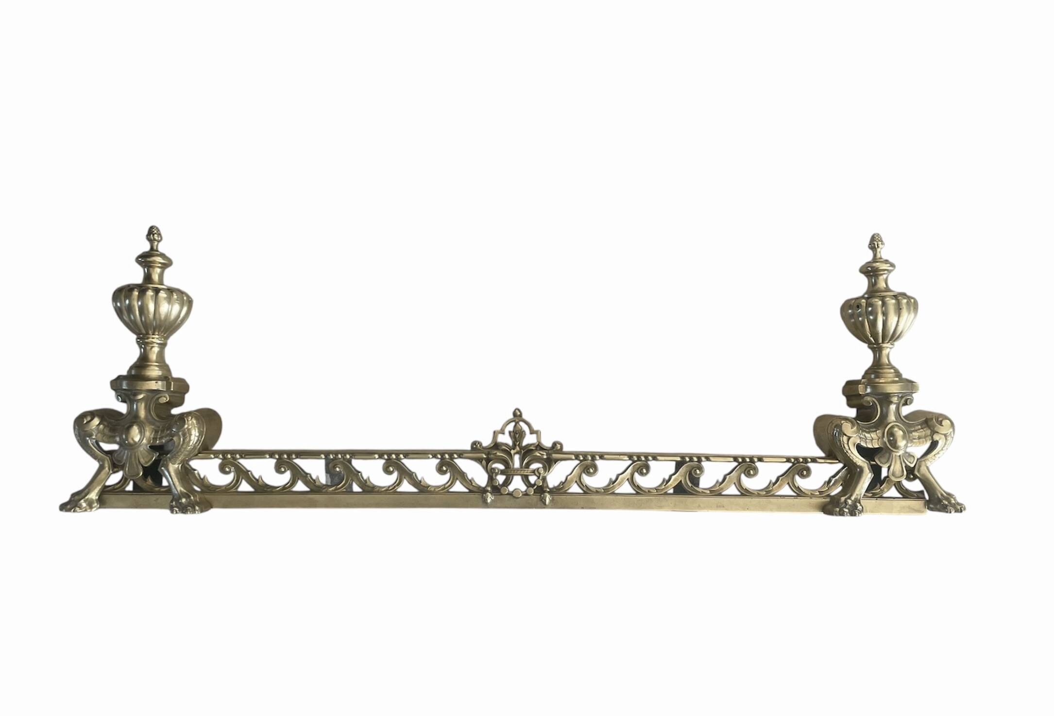 19th-century brass fireplace threshold bar