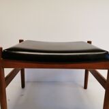 Danish designed footstool, in teak and black skai. Made at Spøttrup furniture factory in the 1960s.