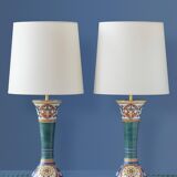 Pair of hand-painted ceramic table lamps in Dutch Art Nouveau–Art Deco style, 1910–1917.