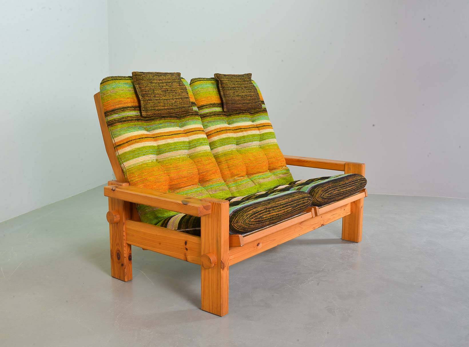 Yngve Ekstrom Scandinavian Design Pinewood 2-Seat Dymling Sofa Swedese 70s