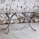 Chrome and smoked glass dining table in the style of Gastone Rinaldi, 1970.