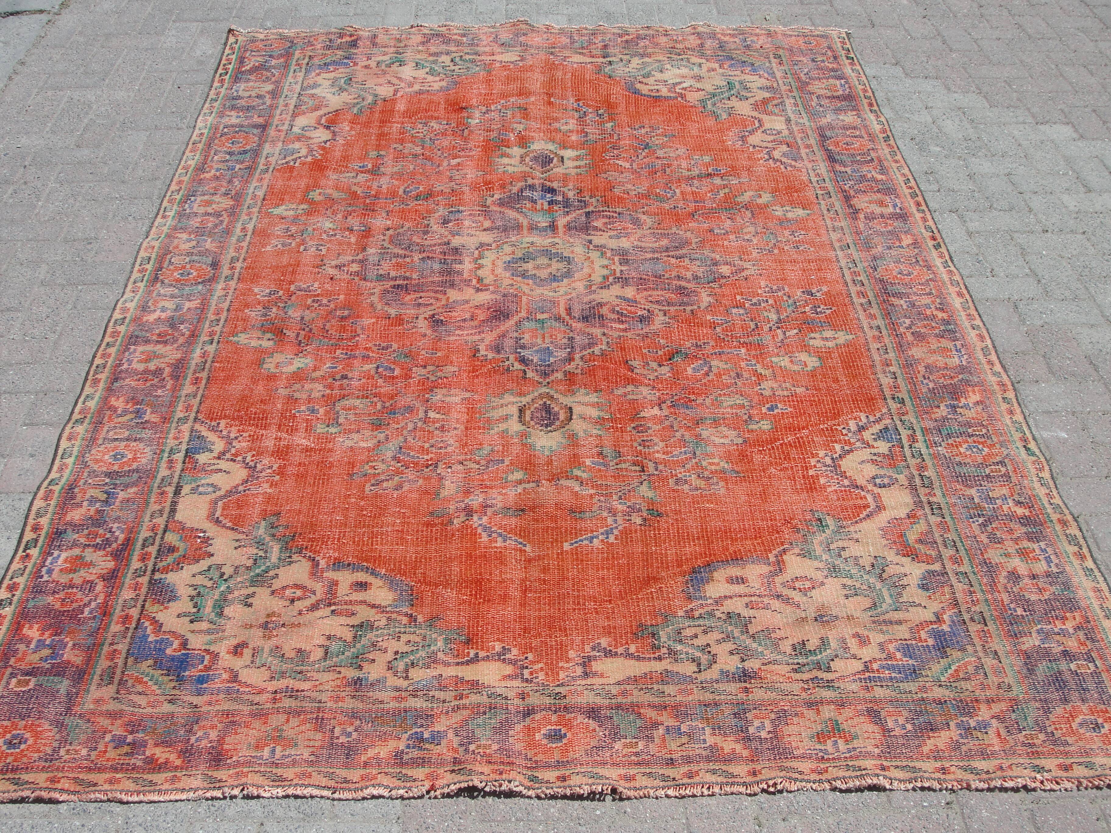 Turkish oushak large handmade red rug 194cm x 286cm living room rugs